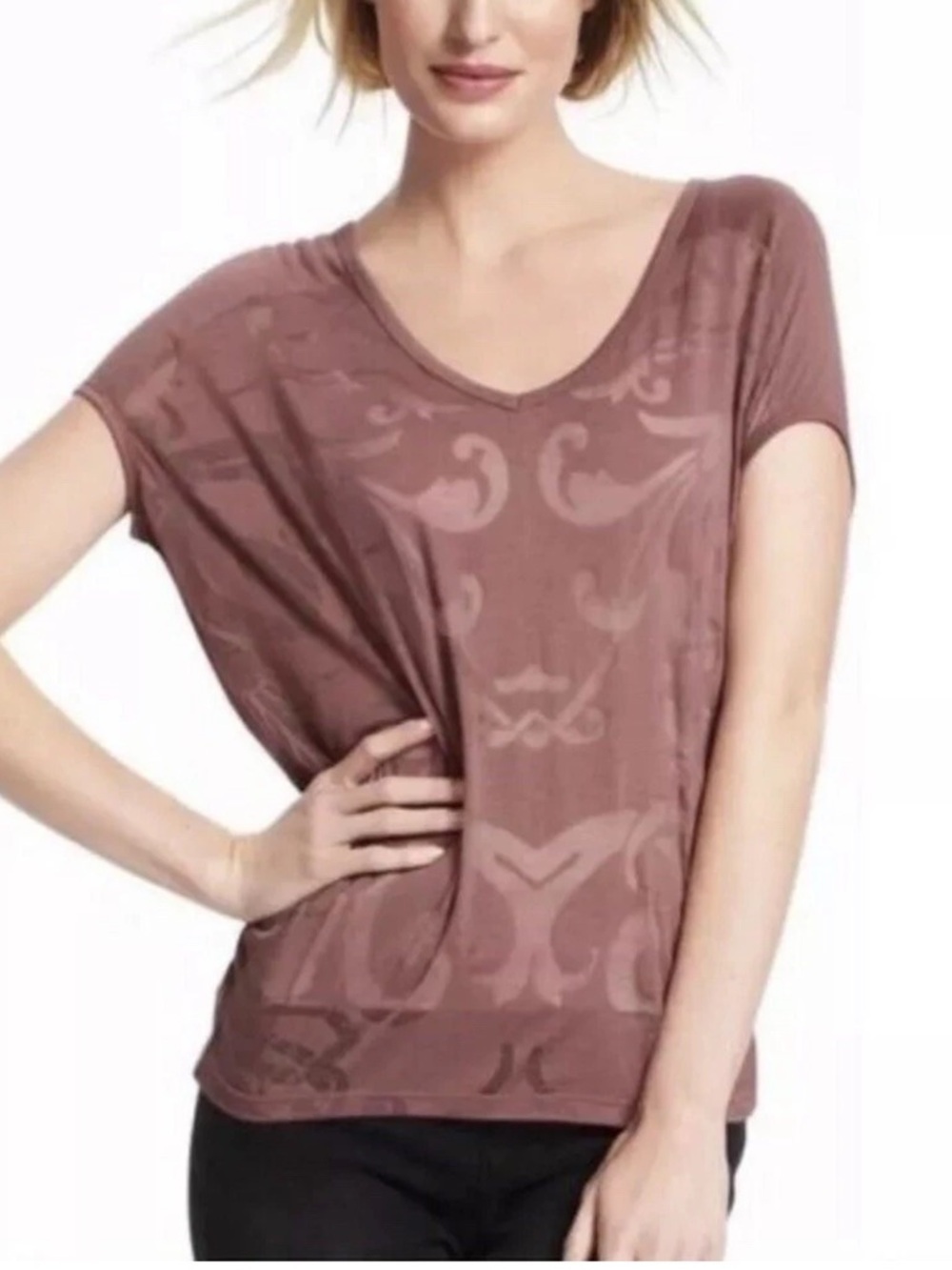 CAbi | Womens Charm Burnout Top Size S Mauve Purple Dolman Sleeves Scoop Neck